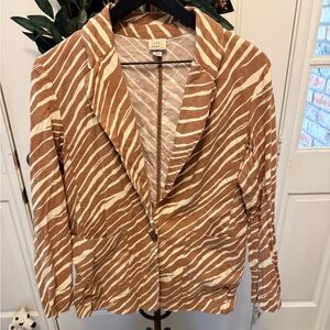 A New Day Animal Print Stripe Lightweight Linen Blazer Jacket LS M